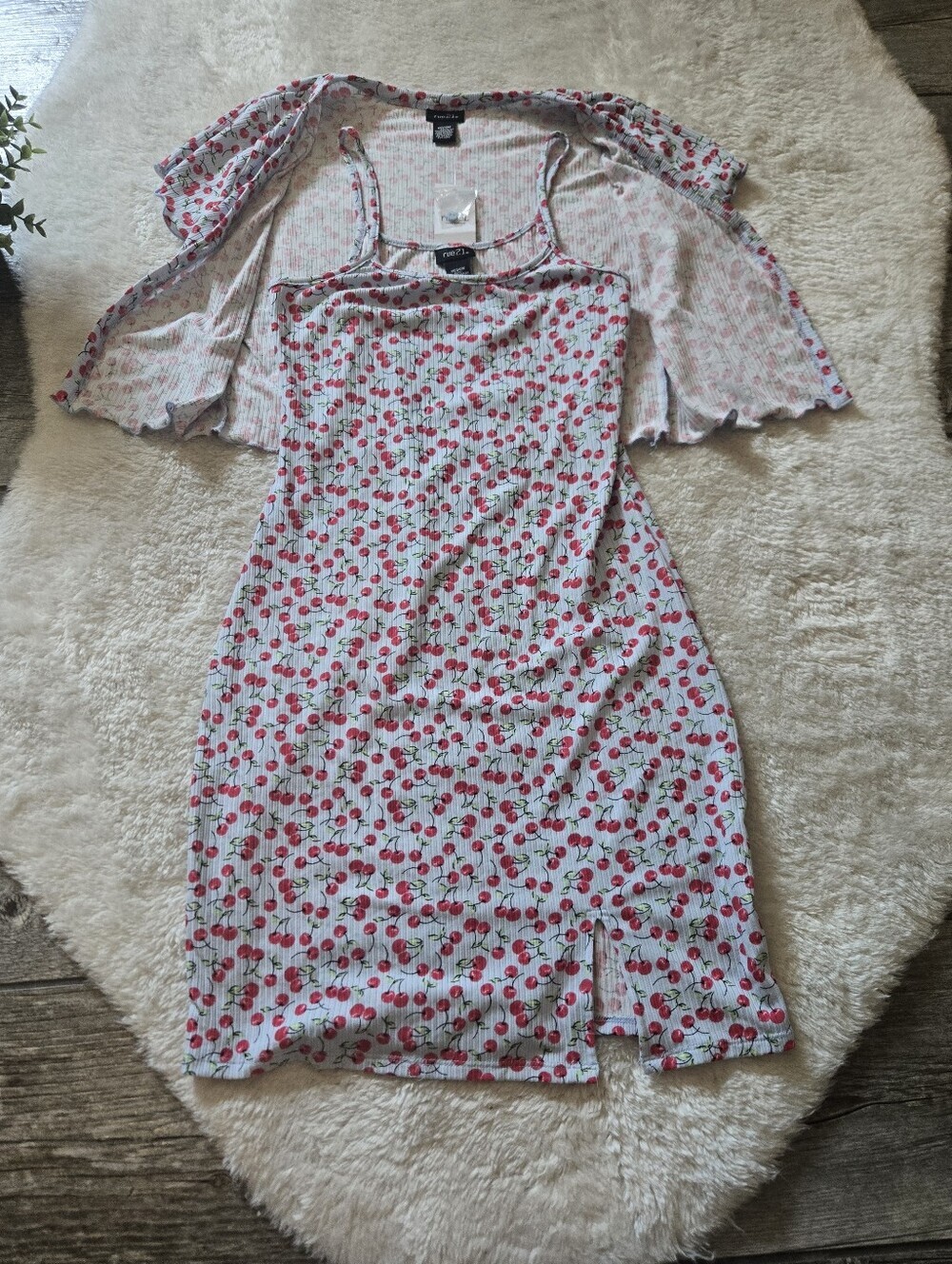 Rue21 Cherry Print Mini Dress & Matching Cardigan 2-Piece Set, Medium